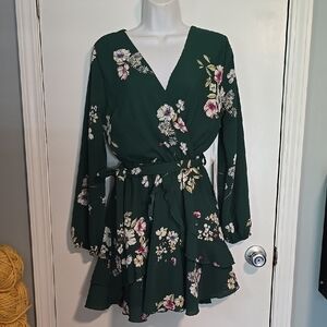 Purple Snow Green Floral Print Dress Sz L NWT